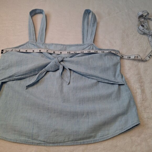 Madewell Denim Tank Top Sz 8P Tie Front 100% Cotton Boho Coastal Beach Cowgirl - Picture 9 of 11